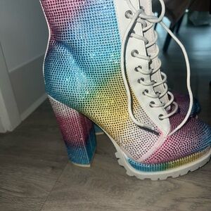 Flashy Box rainbow lace up rhinestone boots